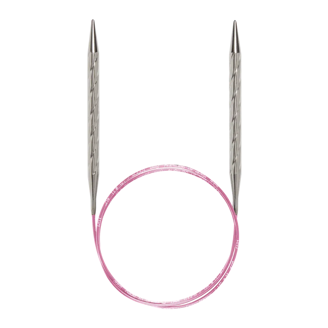 Addi UNICORN Rundstricknadel 80 cm – spiralförmige Messingspitzen mit pinkem Seil