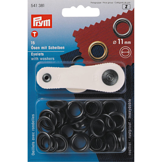 Prym Ösen & Scheiben 11 mm brüniert – 15 Stück (Art. 541381)