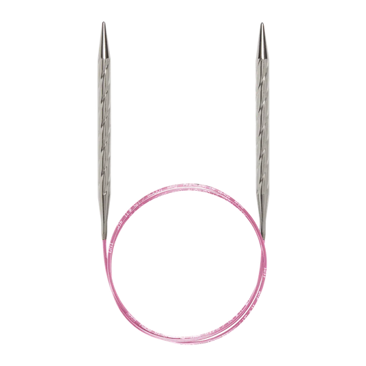 Addi UNICORN Rundstricknadel 80 cm – spiralförmige Messingspitzen mit pinkem Seil
